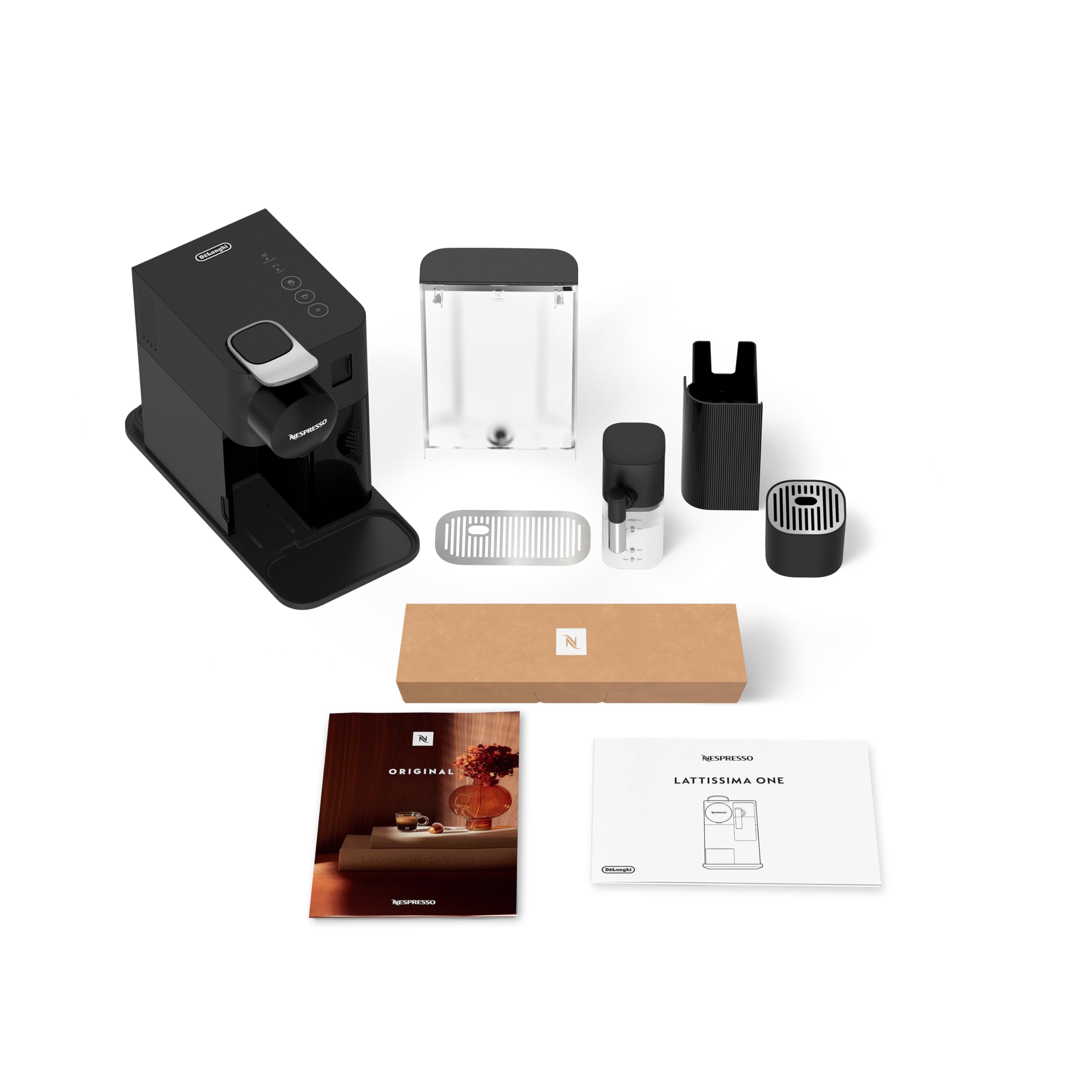 Machine à café Lattissima One Noir, 19 Bars + Kit de Bienvenue, Design Compact, Expresso, Lungo et Recettes Lactées, Arrêt Automatique, Noir - Exclusive at Caforio