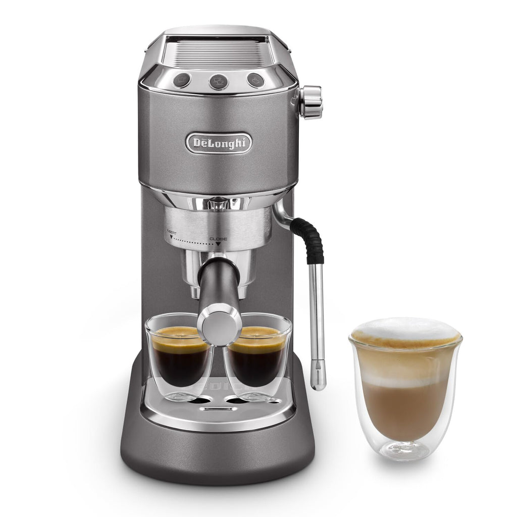 Dedica Arte Machine à expresso avec buse MyLatterArt en mousse de lait, design compact, 15 cm de large, réservoir d'eau de 1 litre, Gris - Exclusive at Caforio