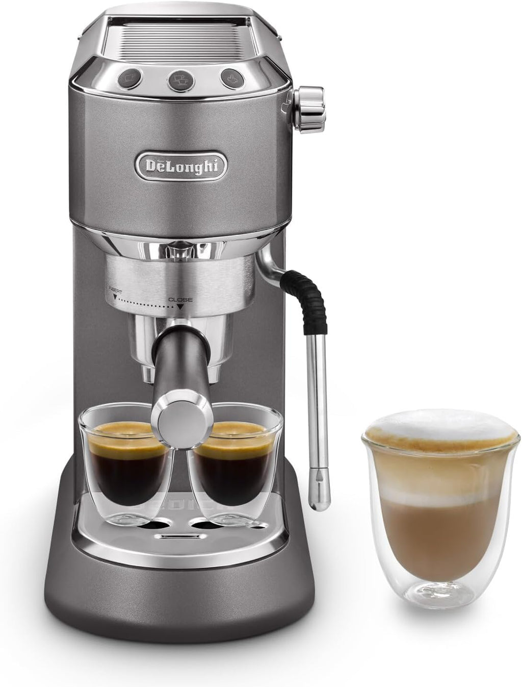 Dedica Arte Machine à expresso avec buse MyLatterArt en mousse de lait, design compact, 15 cm de large, réservoir d'eau de 1 litre, Gris - Exclusive at Caforio