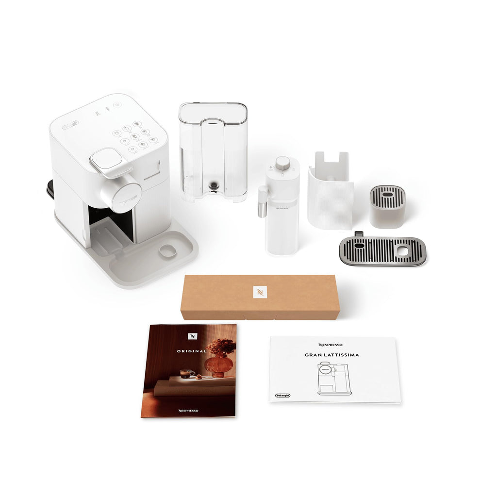 Machine à café Gran Lattissima Blanche, 19 Bars + Kit de Bienvenue, Design Compact, Expresso, Lungo et Recettes Lactées, Arrêt Automatique, Blanc - Exclusive at Caforio