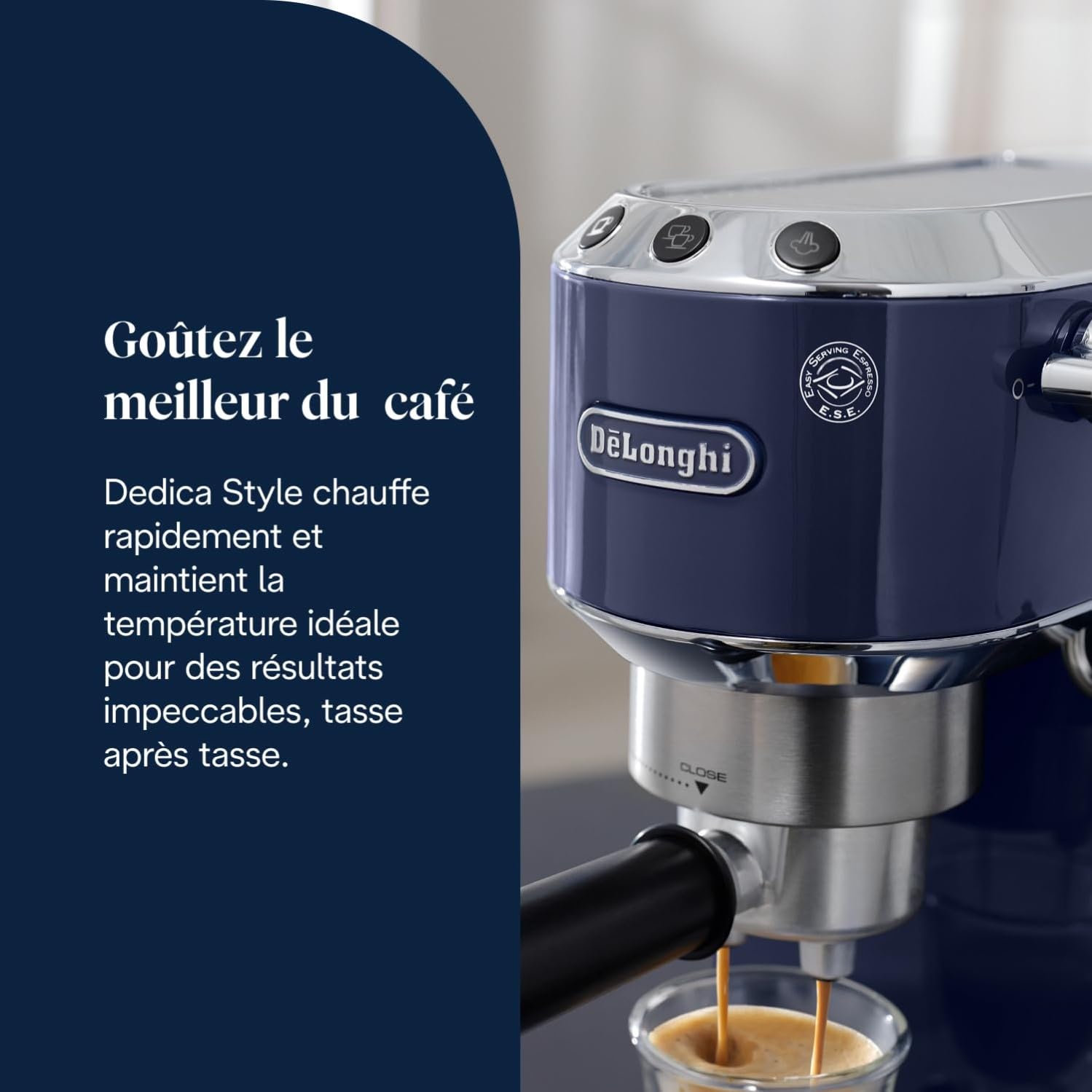 Dedica Style - Perfetto Machine à Expresso Compacte, Mousseur de Lait Manuel pour Expresso et Cappuccino, Bleu - Exclusive at Caforio