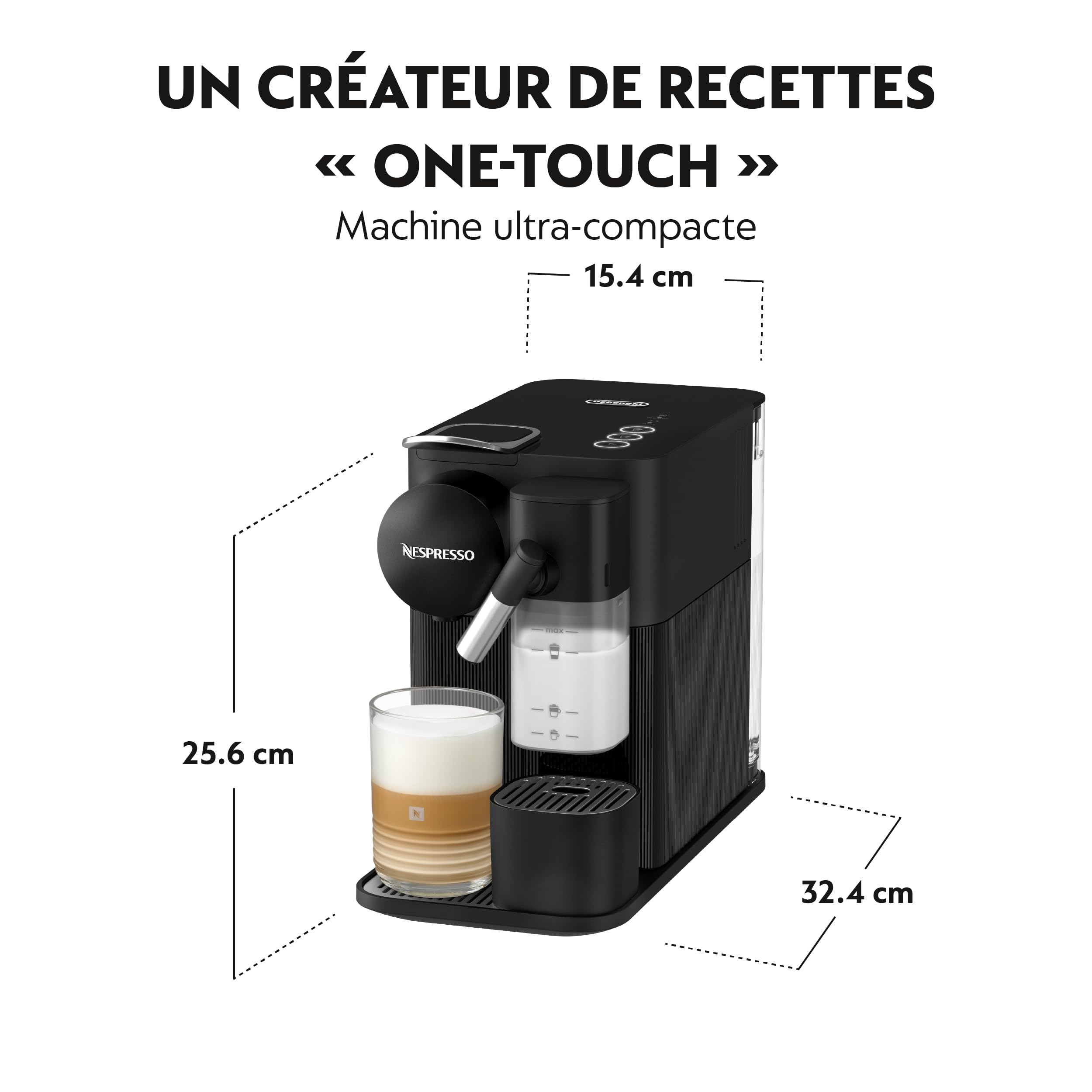 Machine à café Lattissima One Noir, 19 Bars + Kit de Bienvenue, Design Compact, Expresso, Lungo et Recettes Lactées, Arrêt Automatique, Noir - Exclusive at Caforio