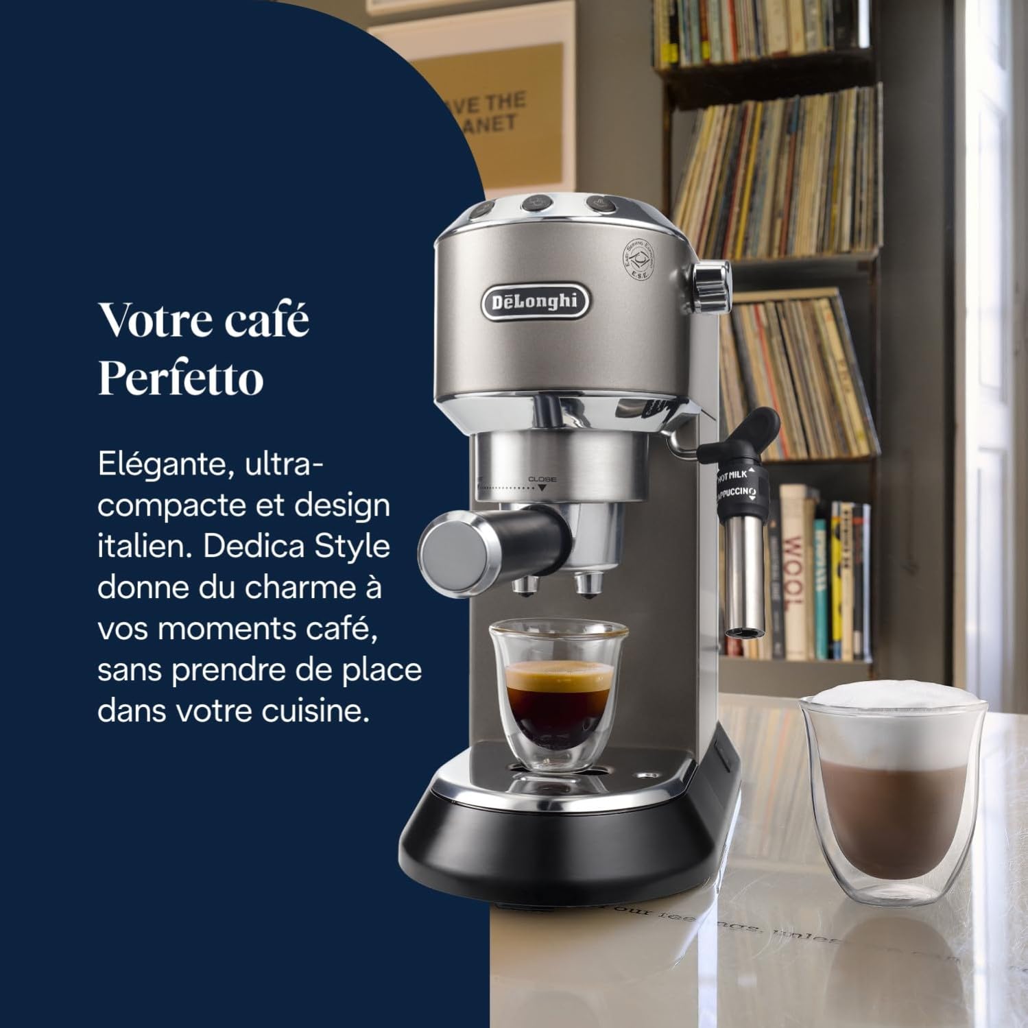Dedica Style-Perfetto Machine à Expresso Compacte, Titane - Exclusive at Caforio
