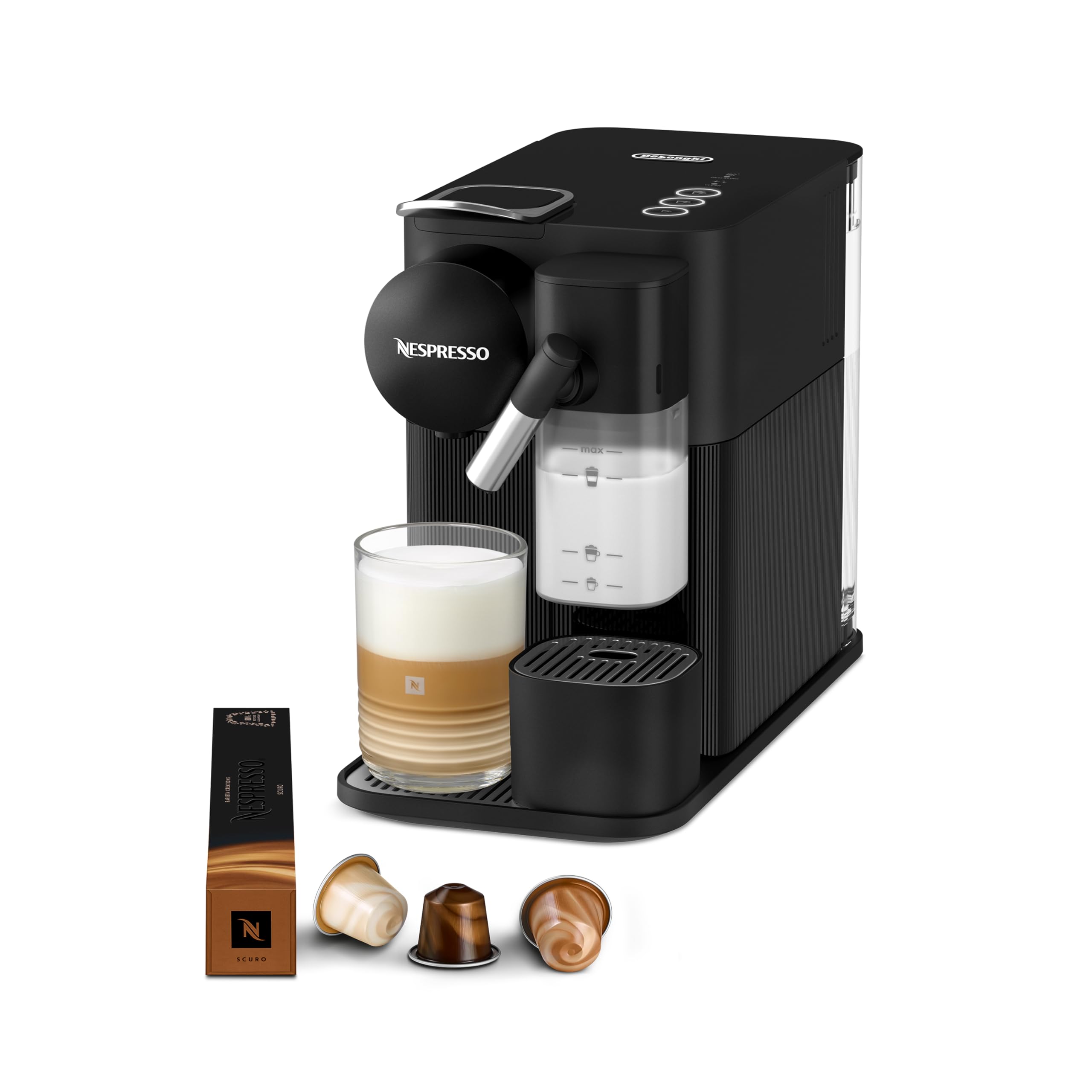 Machine à café Lattissima One Noir, 19 Bars + Kit de Bienvenue, Design Compact, Expresso, Lungo et Recettes Lactées, Arrêt Automatique, Noir - Exclusive at Caforio