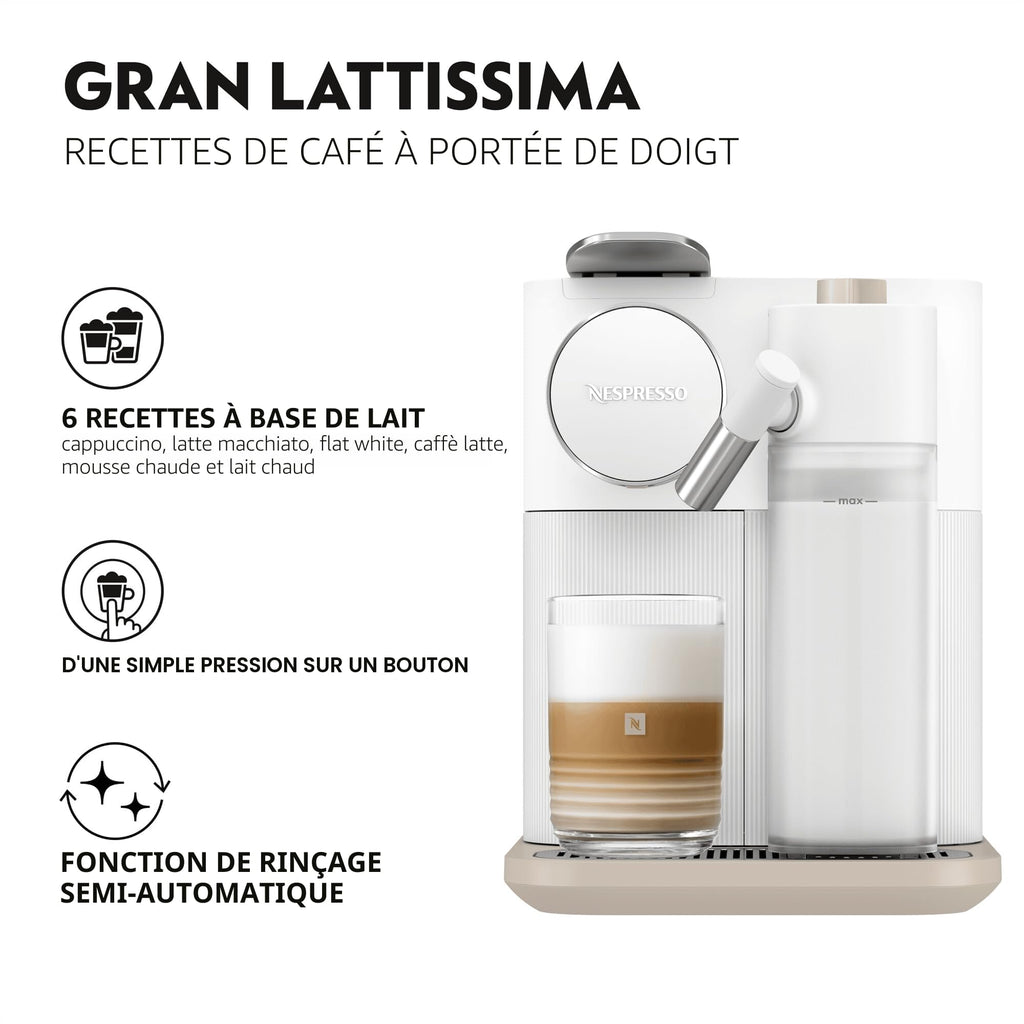 Machine à café Gran Lattissima Blanche, 19 Bars + Kit de Bienvenue, Design Compact, Expresso, Lungo et Recettes Lactées, Arrêt Automatique, Blanc - Exclusive at Caforio